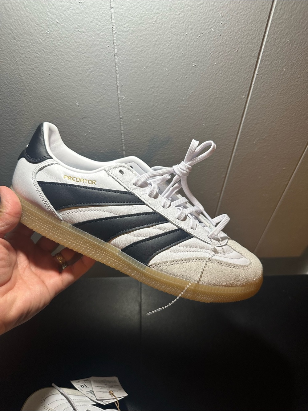 adidas Predator White with Black Stripes and Gum Sole